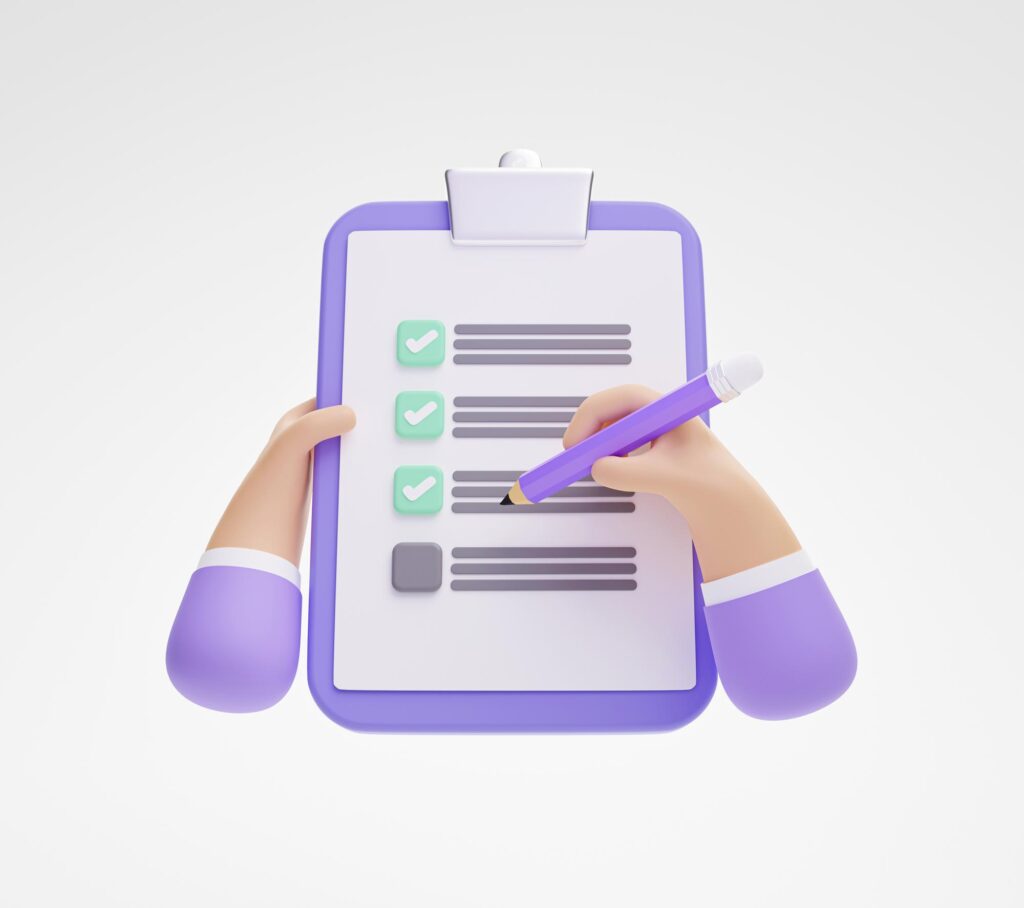 3D graphic of a survey being filled out