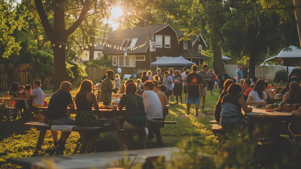 Busy pub garden in summer